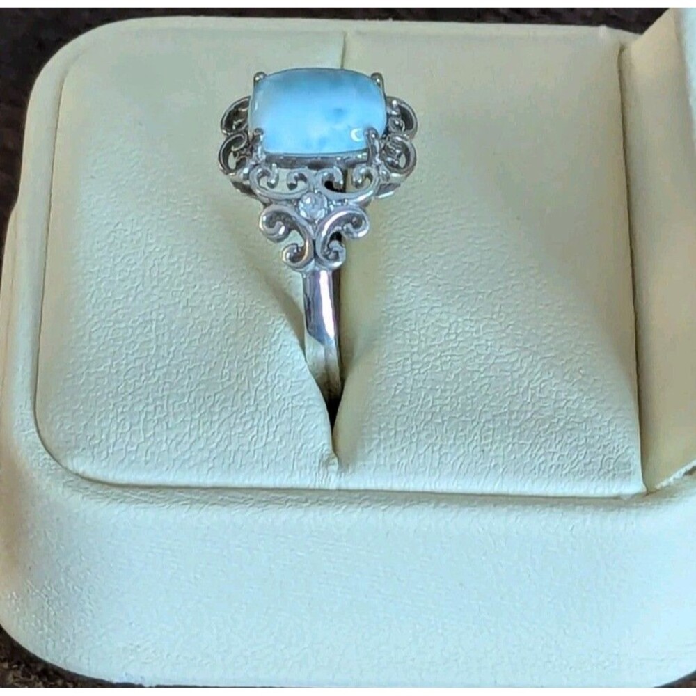 Sterling Silver Larimar Rectangular Ring - Blue, Size 10 - Picture 2 of 6